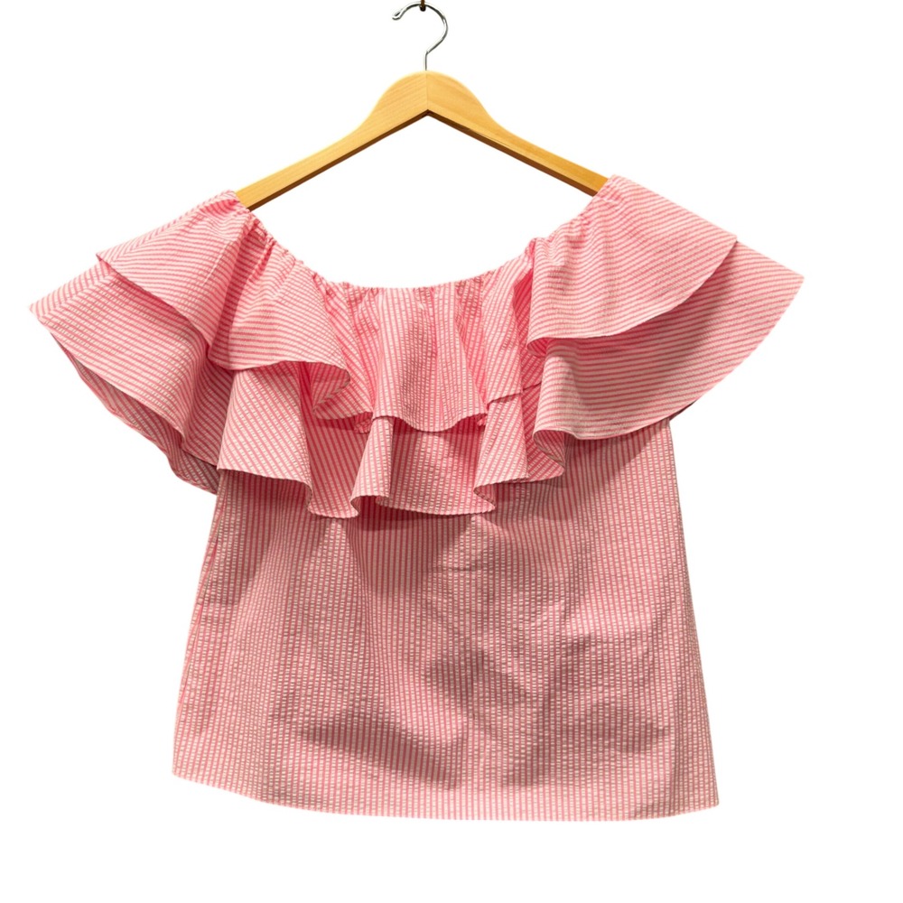 Lilly Pulitzer Trixie Top Womens Small S Ruffle Pink Striped Preppy Off Shoulder